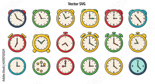 Foto Collection of colorful clock faces.