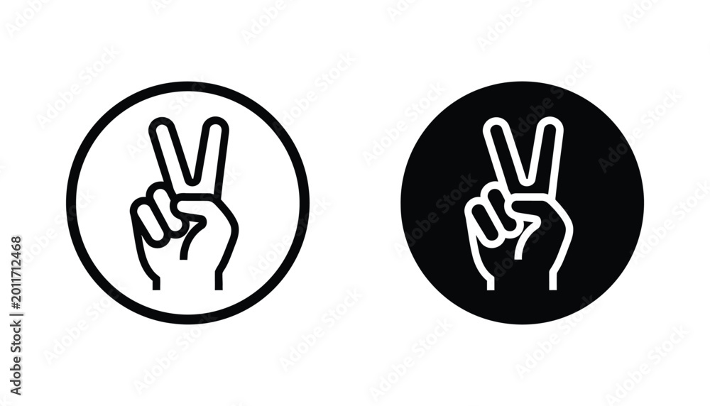 Fototapeta premium Peace sign hand gesture in circle icon in linear and solid black glyph style for social media and communication user interface design elements