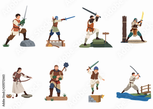 Fotografía Collection of Flat Vector Illustrations Showing Various Medieval and Fantasy War