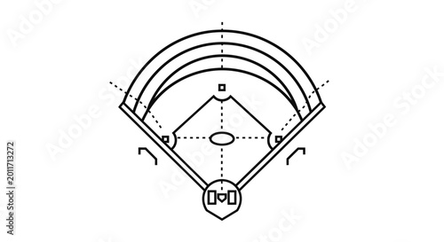 Foto Outline Drawing of a Baseball Field Diamond Layout from Aerial View on Isolated