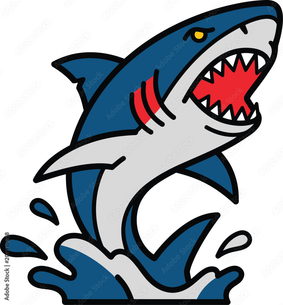 Naklejka premium Angry blue shark with open mouth flat vector illustration