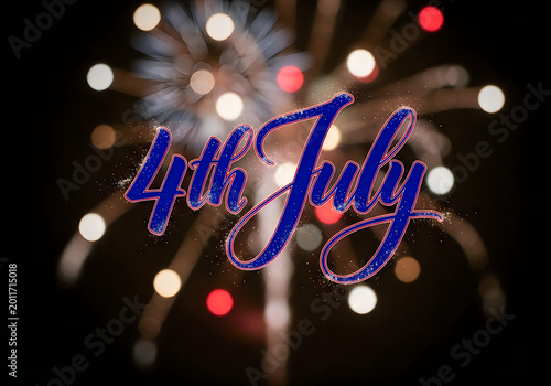 4th of july celebration text with colorful lights