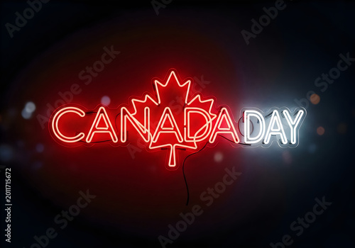 Canada day neon sign with maple leaf