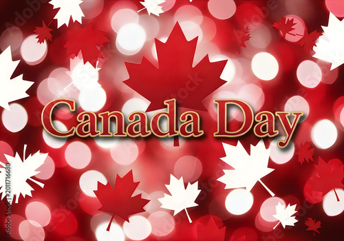 Canada day celebration with maple leaves and bokeh lights