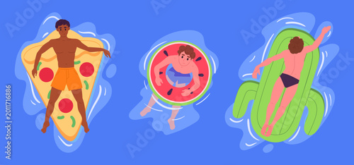 Cuadro en lienzo People relaxing on inflatable pool floats