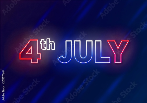 4th of july neon sign on dark blue background