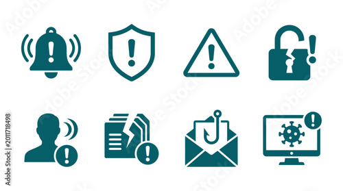 Tableau sur toile Collection of warning and alert icons representing security threats and notifica