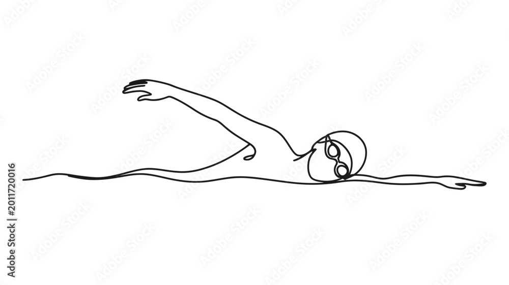 Naklejka premium Continuous one line drawing of a swimmer competing in a swimming race minimalist sports art with swimming