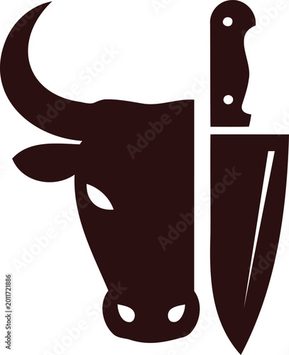 Canvas Print Bull head with knife slaughterhouse meat industry symbol graphic design element