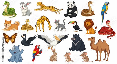 Photography Wild Animals, Zoo Icons, Vector Illustrations, 25 Wildlife Symbols, Colorful Ani