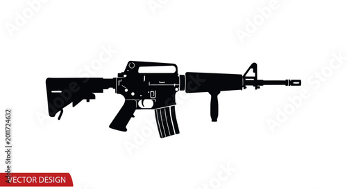 Foto Black rifle with magazine attached side.