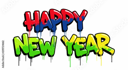 Colorful Happy New Year Graffiti Text.