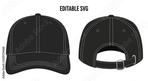 Black Baseball Cap Front And Back.
