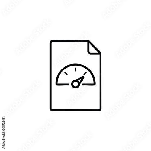Free Download Black and white vector paper document with performance meter icon simple outline illustration - GFXLoad