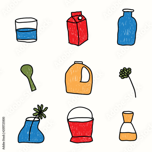 Photos kids drawing beverage milk doodle cartoon illustration