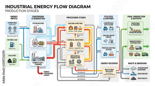 Φωτογραφία Industrial Energy Flow Diagram Illustration.