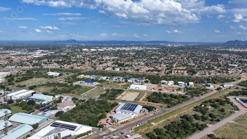 Canvas Print Aerial View of Gaborone Industrial Area with Urban Sprawl and Solar Rooftops