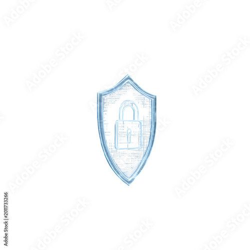 Futuristic Cyber Security Shield with Glowing Padlock Icon for Digital Data Protection