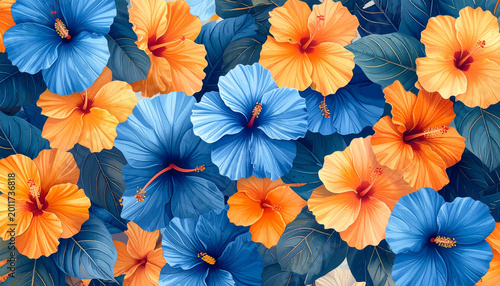 Seamless Hibiscus Flower Pattern Background

