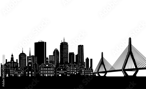 Boston Skyline Silhouette with Zakim Bridge