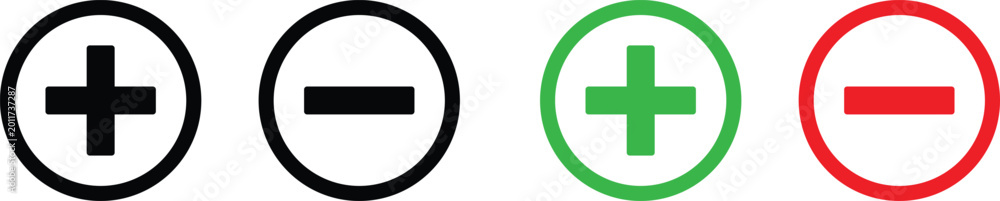 Fototapeta premium Minimalist Plus and Minus Symbols for UI Controls and Mathematics