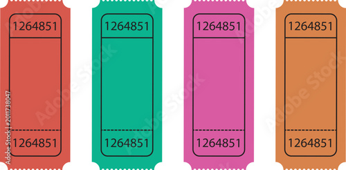 Fotografía Set of four colorful numbered ticket stubs with identical codes victor illustrat