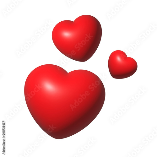 3D red heart group with glossy rounded shape isolated on transparent background