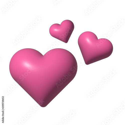 3D pink heart group with glossy rounded shape isolated on transparent background