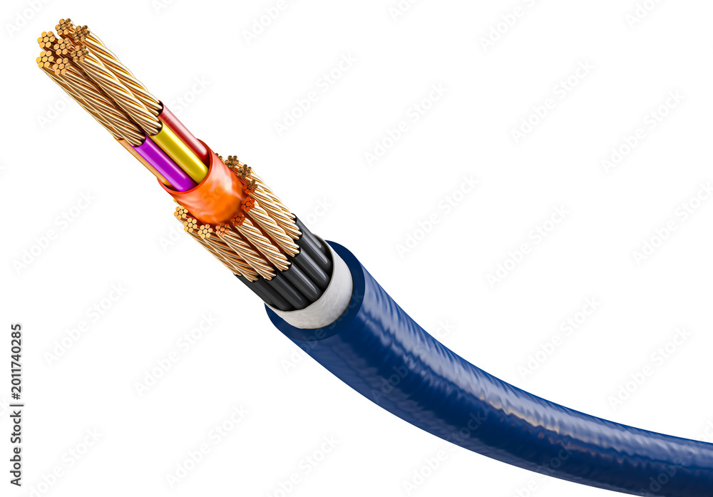 Naklejka premium electric cable cross section with exposed wires 3d isolated