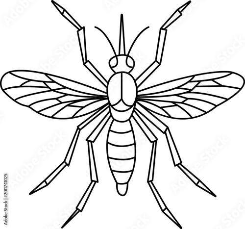 Hand Drawn Mosquito Line Art Illustration With Detailed Wings for Insect Pest Control and Biology Concept.