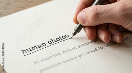 Human choice underlined hand pen writing paper text decision human choice concept close up document communication message handwriting office business education learning creativity idea information