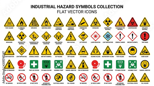 Canvastavla Industrial Hazard Symbols Collection Flat Vector Icons.