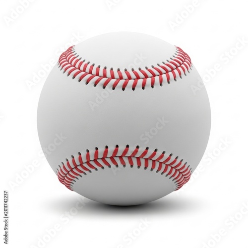 Close-up of a white baseball with red stitching on a plain background