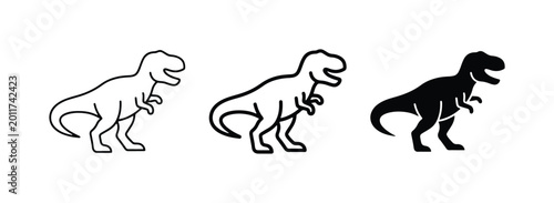 Bild auf Leinwand Tyrannosaurus Rex Dinosaur Icons, Silhouette and Outline Styles, Prehistoric Cre