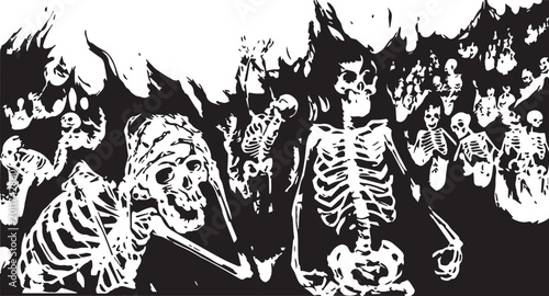 Canvastavla Grunge Illustration of Skeletons in Flames Hell or War Concept