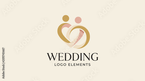 Schilderij op canvas This logo features intertwined figures within a heart, symbolizing love and unity, designed in soft colors to evoke elegance and romance, ideal for wedding services