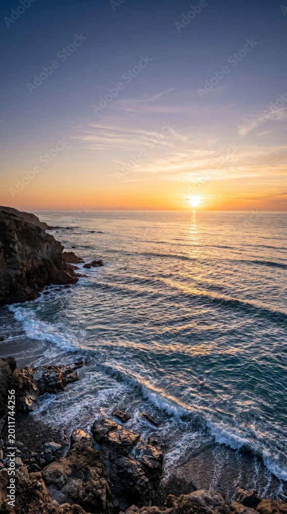 Obraz premium Sunset over majestic coastal cliffs serene ocean view landscape photography natural beauty background