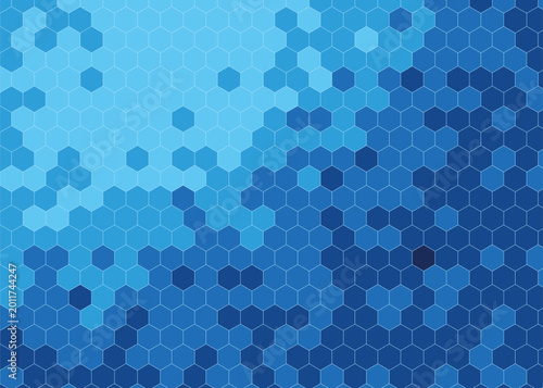 Gradient blue hexagonal pattern background with varying shades and texture