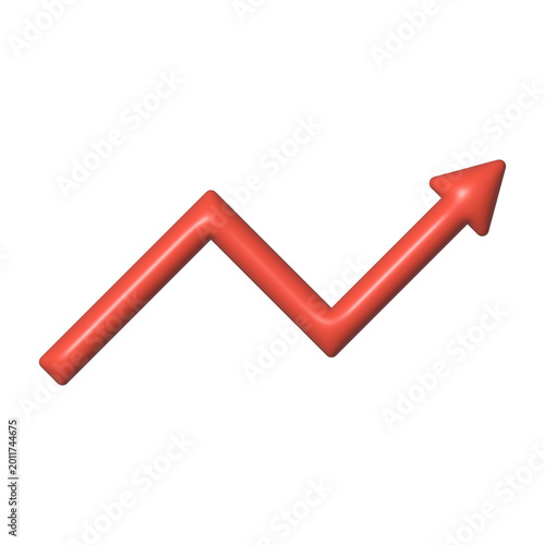 3D red growth arrow chart with glossy rounded shape isolated on transparent background
