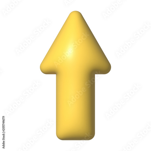 3D yellow upward arrow icon with glossy rounded shape isolated on transparent background