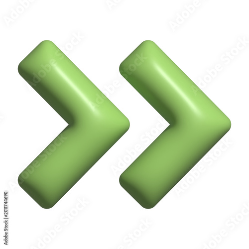 3D green double arrow forward icon with glossy rounded shape isolated on transparent background