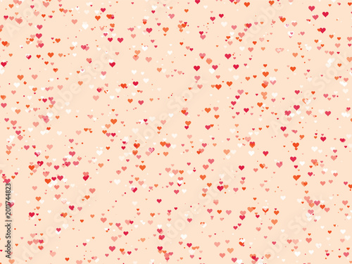 Colorful hearts in various sizes and shades on beige background