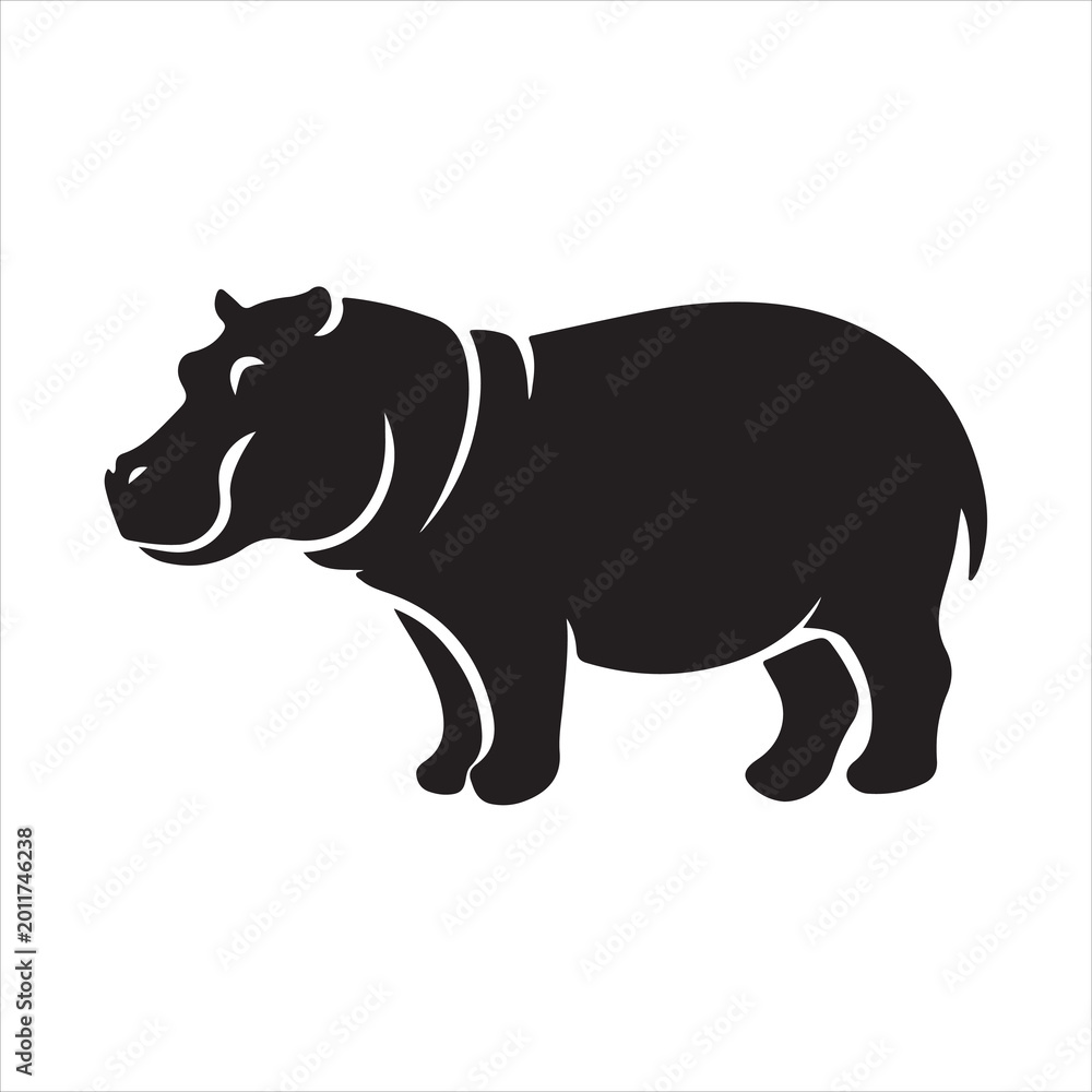 Obraz premium Hippopotamus silhouette style minimalist on white background