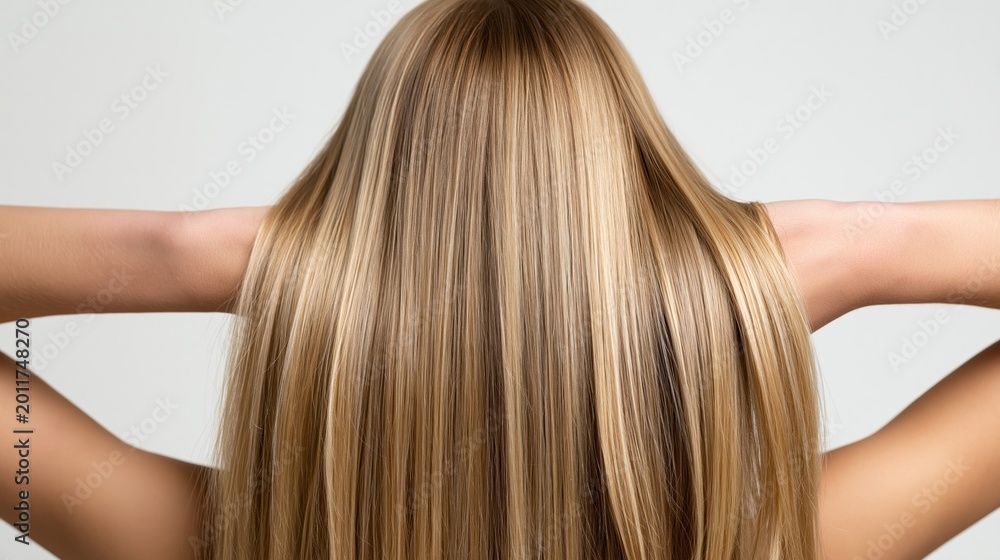 Fototapeta premium Long, straight hair flows down a woman's back