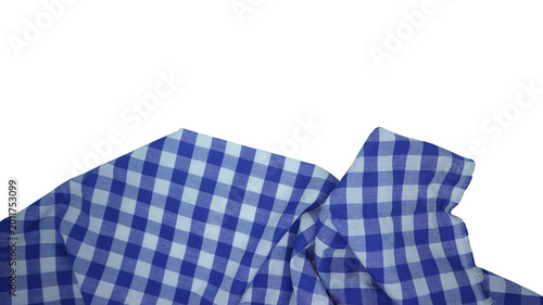 Blue and White Gingham Checkered Fabric Tablecloth on Transparent Background PNG Cutout