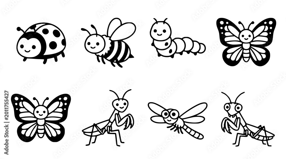 Obraz premium Cute cartoon insect vector icons for children design projects