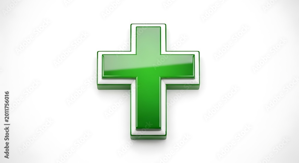 Fototapeta premium 3D rendered green cross symbol for health and addition