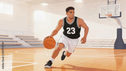 Obraz na plátne Basketball player dribbling on court