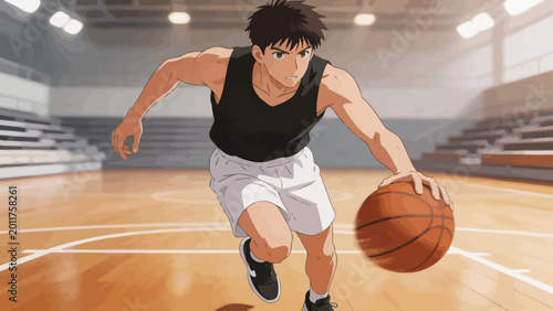 Foto Anime basketball player dribbling
