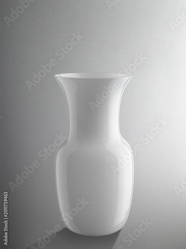 Still life of a white glass vase, on a neutral background